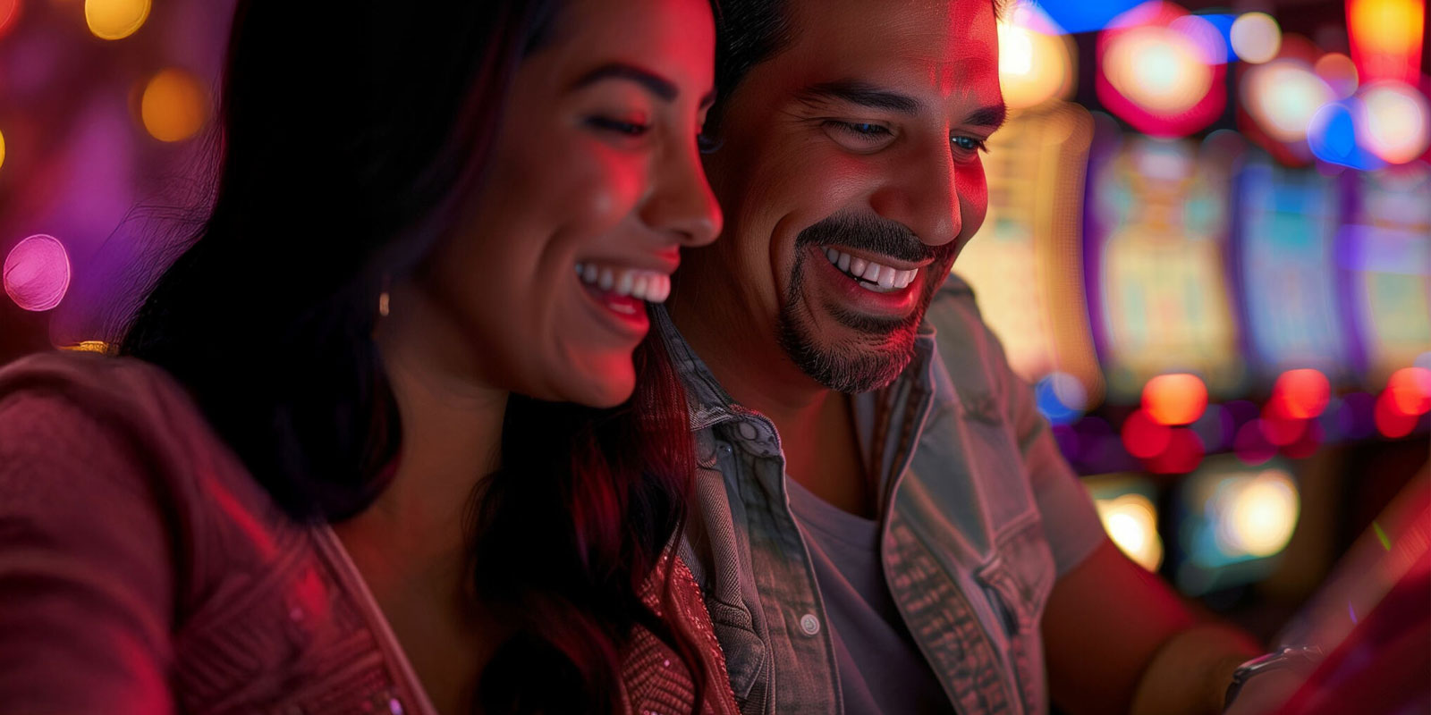 Couple smiling at a machine