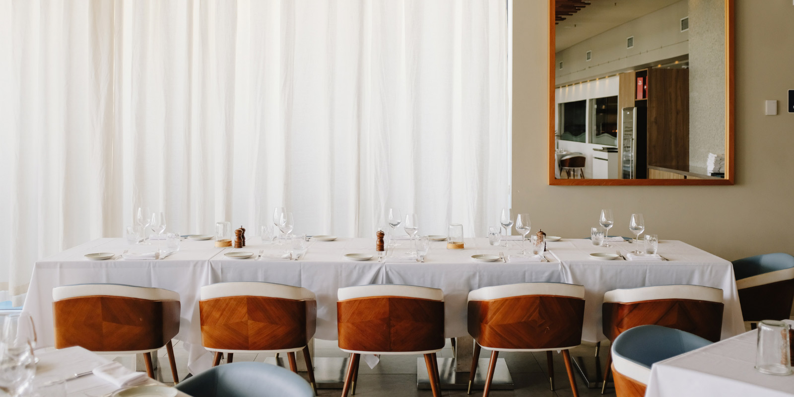 Interior shot of a table with set up at il Piatto